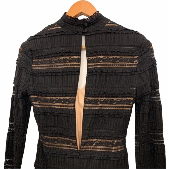 Cinq A Sept Cecily Lace Choker V-Neck Black Blouse - Picture 6 of 9